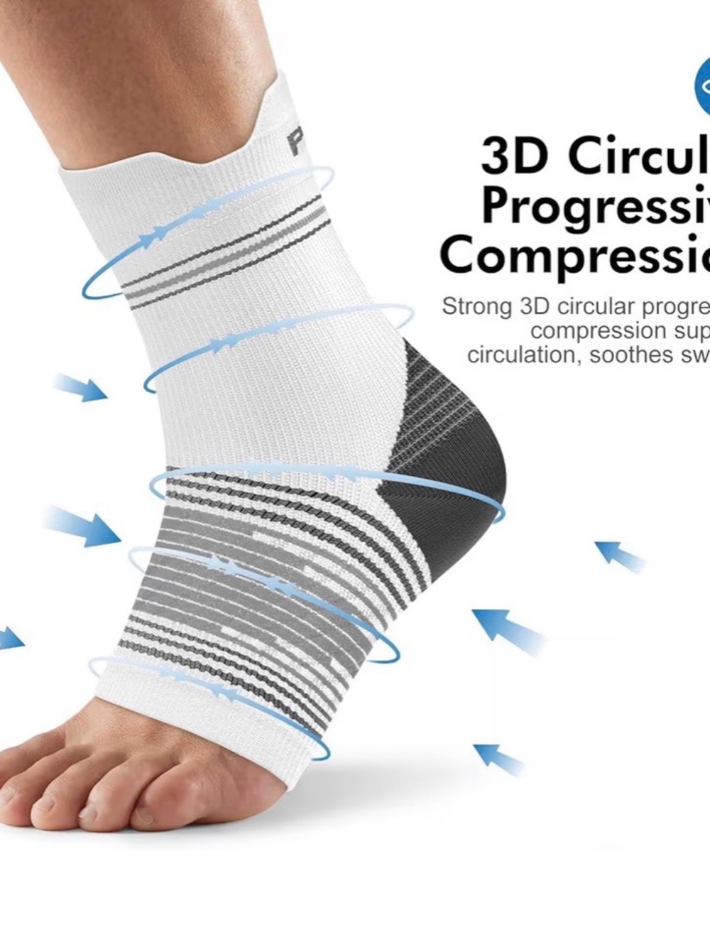 Compression Ankle Sleeve - White & Gray Support